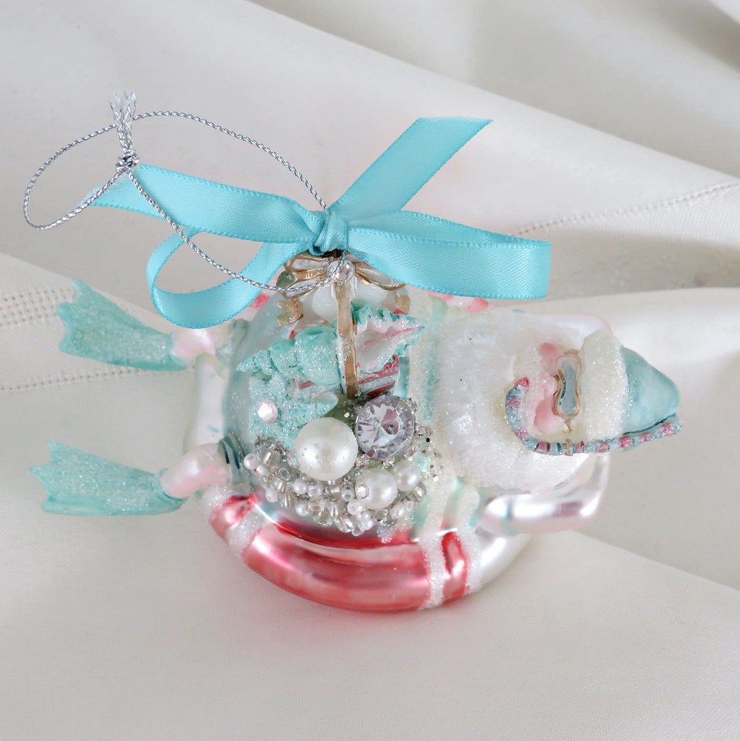 Snorkel Santa in Pool Float Ornament With Gifts, Bling Beach Santa