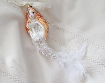 Mermaid Ornament, Mermaid with Shell, Mermaid Bling for Christmas Tree, Coastal Beach Xmas Decor, Mermaid Figurine for Xmas Tree, Mermaid