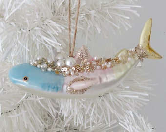 Whale Shark Ornament, Whale Shark Christmas Ornament, Bling Whale Shark Ornament, Coastal Xmas Tree Ornament, Mercury Glass Look Whale Shark