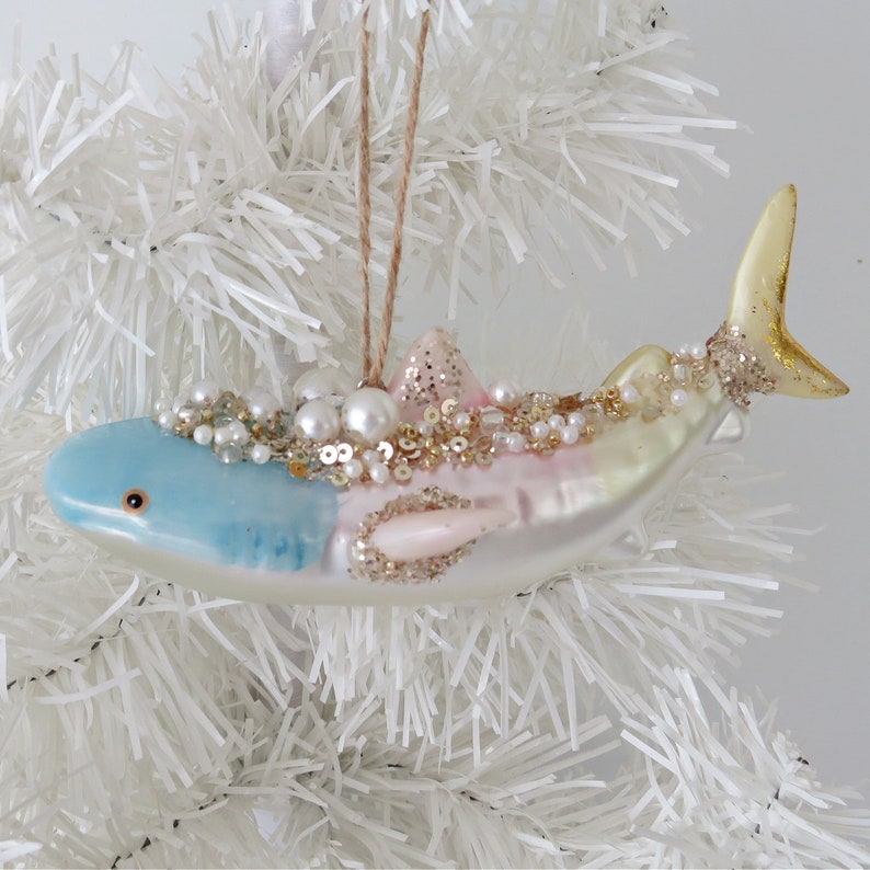 Whale Shark Ornament, Whale Shark Christmas Ornament, Bling Whale Shark Ornament, Coastal Xmas Tree Ornament, Mercury Glass Look Whale Shark image 1