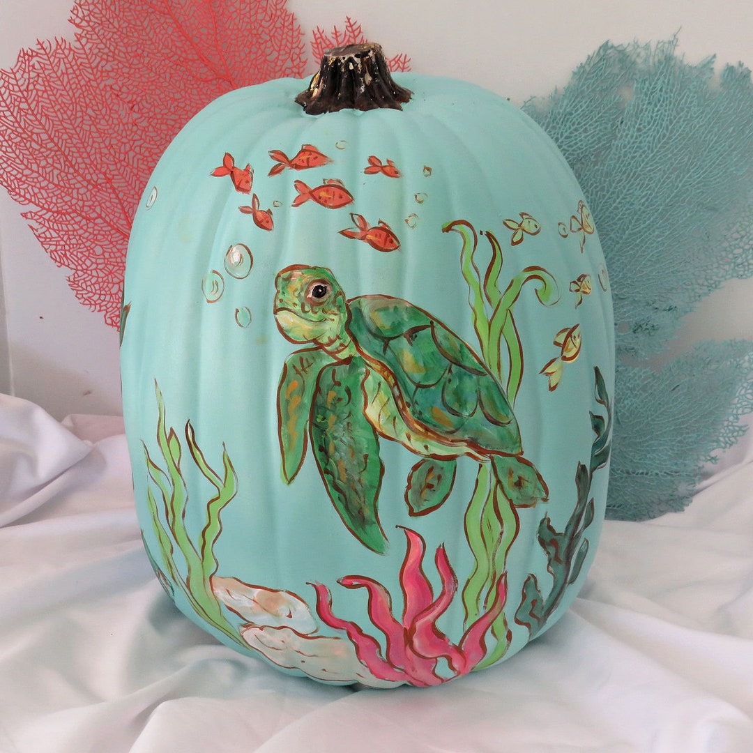 coastal-beach-pumpkin-coastal-sea-turtle-pumpkin-turtle-painted-faux