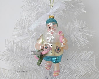 Golfer Ornament Coastal, Beach Santa Golfer Ornament, Golf Christmas Tree Decor, Aqua Golf Tree Ornament, Pretty Golfer Santa Ornament