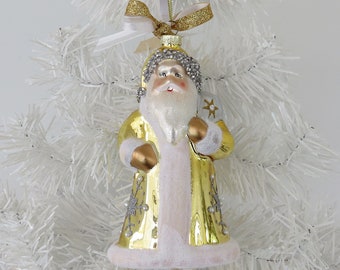 Vintage Look Golden Santa Ornament, Mercury Glass Xmas Decor