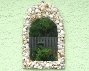 Mirror Seashells, White Beige Shell Mirror, Coastal Beach Wall Decor, 20 x 12.5 inch Wall Mirror, Natural Shell Mirror, Beach Mirror