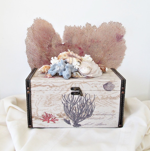 Beach Decor Seashell Decorative Box, Luxury Seashell Coral Storage