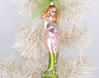 Swarovski Crystal Mermaid Ornament, Coastal Beach Christmas Tree Decor