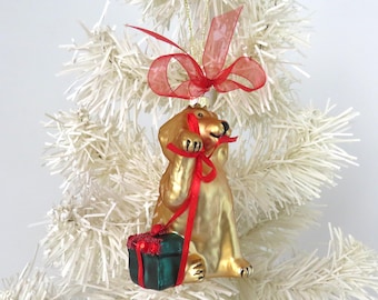 Golden Retriever Christmas Ornament, Dog with Gift