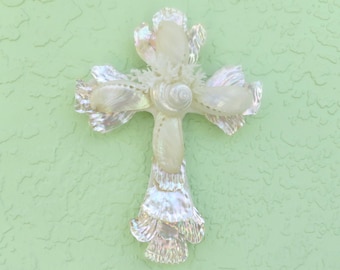 Seashell Cross, Abalone Cross, Coastal Decor, Christian Gift