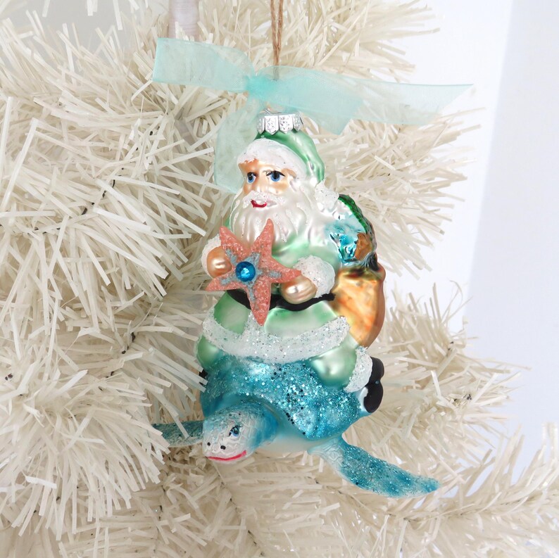 Mercury Glass Santa on Turtle Ornament, Coastal Christmas Decor - Etsy