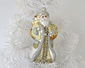 Gold/Silver Vintage Look Santa, Father Christmas Ornament, Golden Santa Ornament, Bling Beach Santa Ornament, Santa Claus Xmas Tree Decor