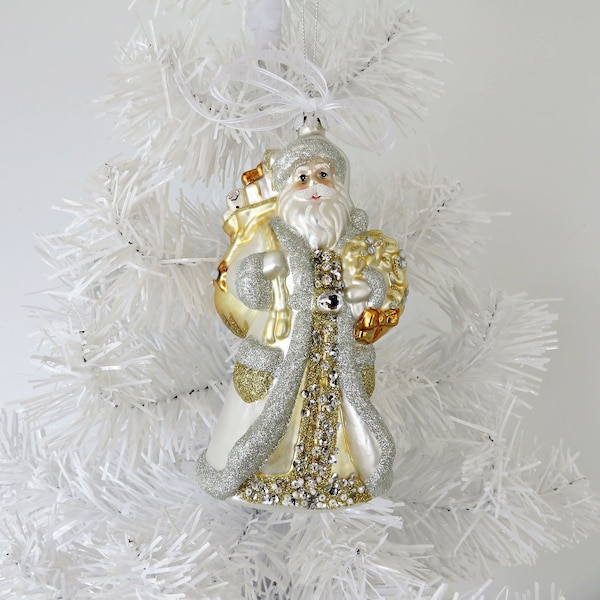 Gold/Silver Vintage Look Santa, Father Christmas Ornament, Golden Santa Ornament, Bling Beach Santa Ornament, Santa Claus Xmas Tree Decor
