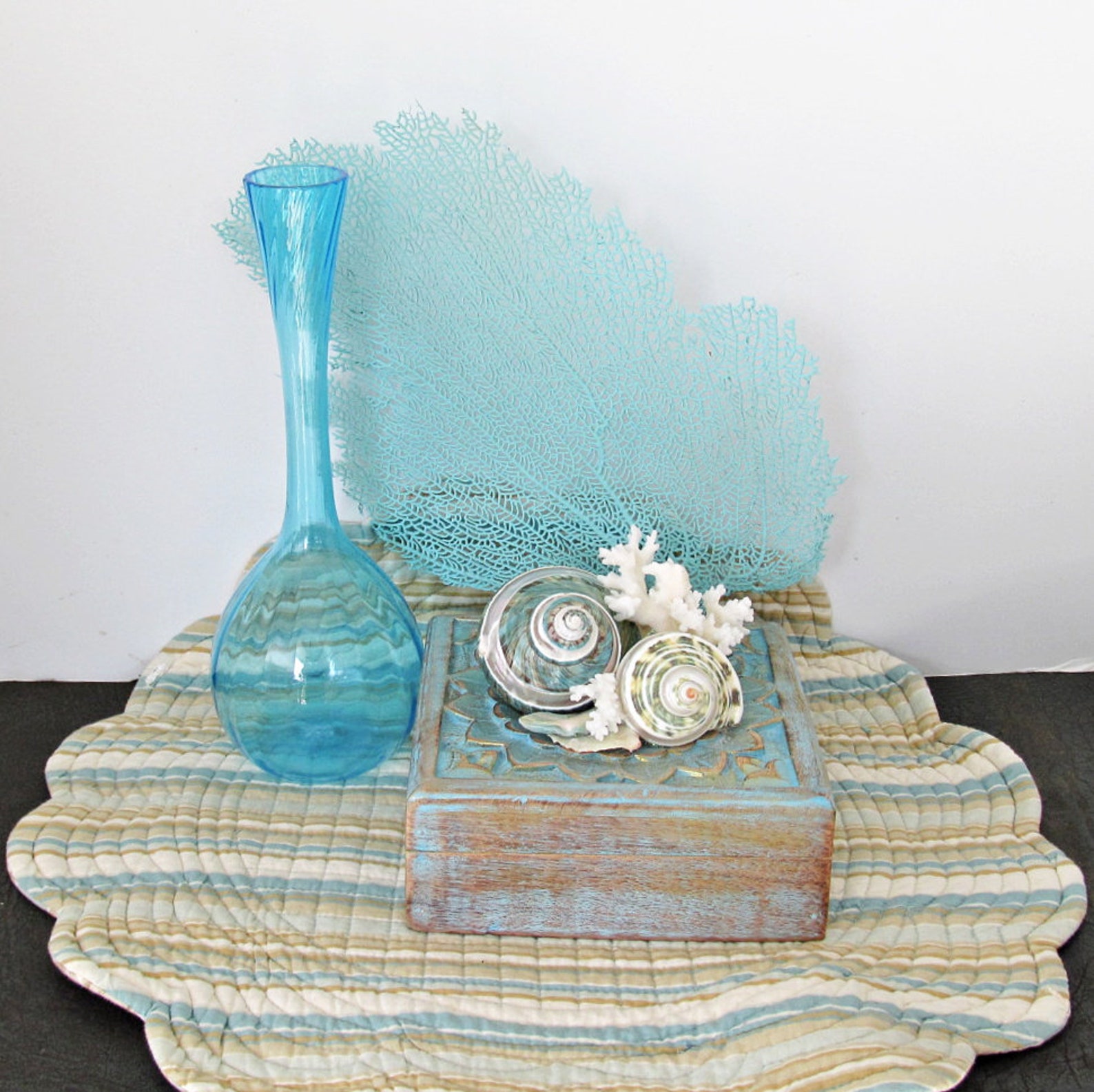 Aqua Blue Shell BoxSeashell Box with Coral and Shells Aqua Etsy