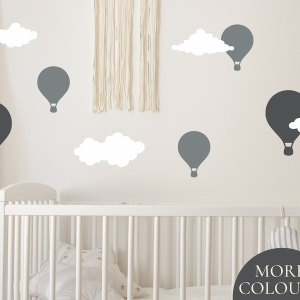 Hot Air Balloon Wall Decal Clouds and Hot Air Balloon Decals for Nursery Neutral Decor Hot Air Balloon Baby Shower Gift