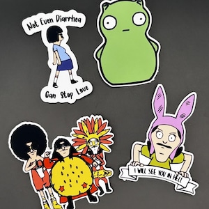 Bob&#39;s Burgers Vinyl Stickers – 3–4&quot; Fan Art Decals for Laptops, Binders, Phones