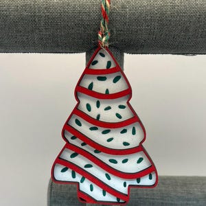 Christmas Tree Cake Themed Ornament- Laser Cut- Hand Painted