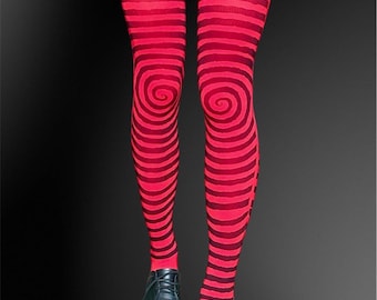Medias rojas en espiral – Medias góticas a rayas, estilo Y2K, medias grunge, regalo para ella