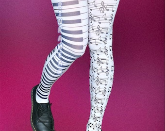 Music Note Tights | Piano Keyboard Stockings |Musician Gift