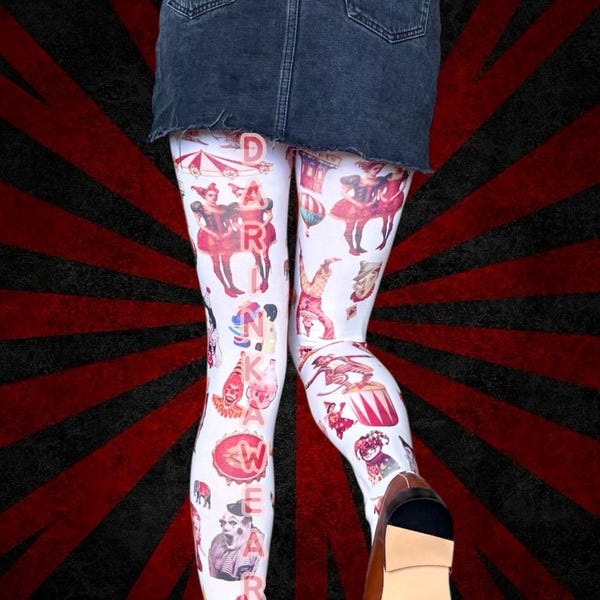 Collant da clown vintage da circo – Estetica Arlecchino e inquietante ma carina | Calze gotiche alternative Y2K | Calze stampate originali S-5XL