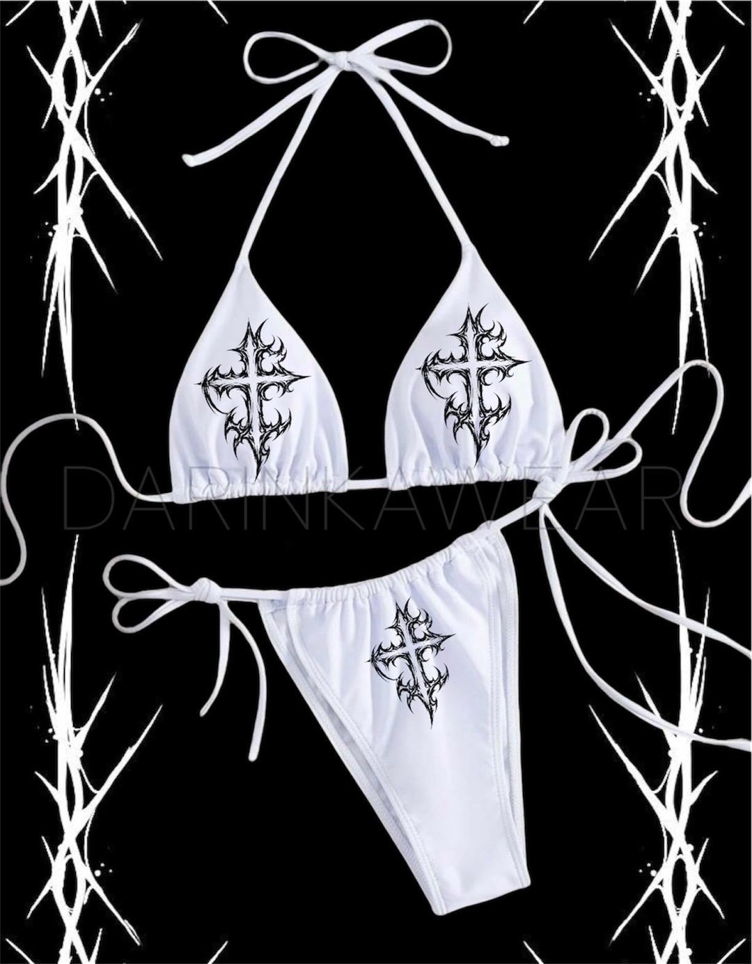 Y2K Gothic Cross Bikini, Alt Goth Swimsuit, Edgy Cross Print Triangle Bikini - Etsy