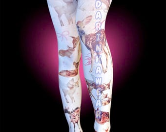 Fawn Angel Tights , Vintage Deer Print Pantyhose, Y2K Kawaii Stockings