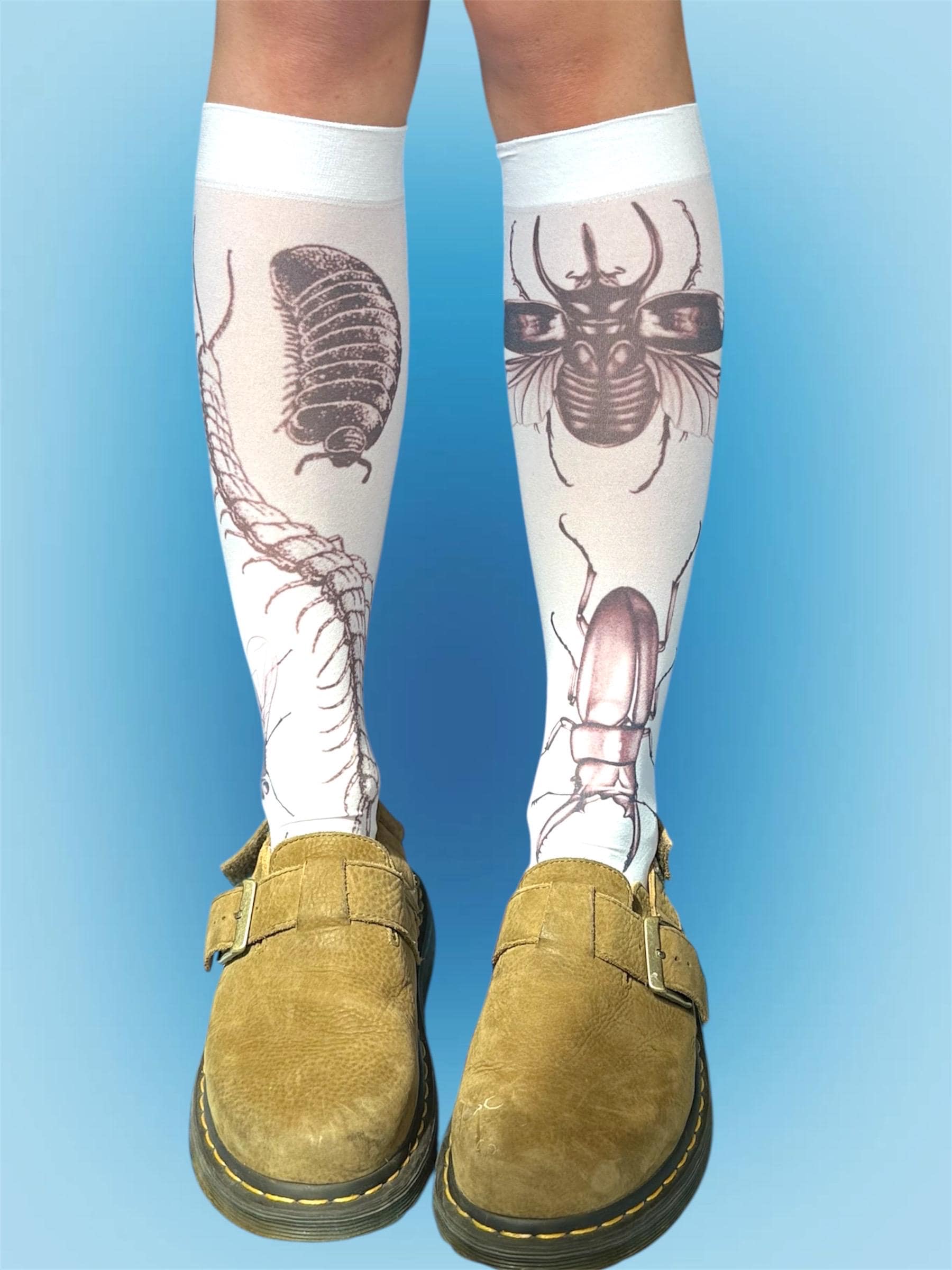 Creepy Insect Knee-Highs – Y2K Horrorcore Bug Socks, Alt Goth Stockings, Weirdcore Sciencecore Legwear