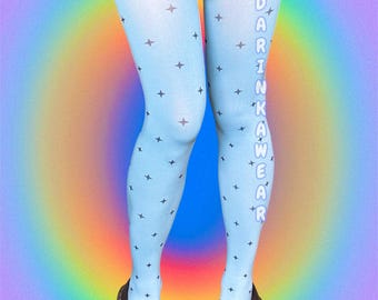 Blue Star Tights, Star Print Pantyhose, Y2K Aesthetic Tights, Cute Minimal Hosiery