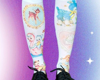 Kawaii Retro Tier-Socken – Fairycore/Kidcore Kniestrümpfe | Lamm-, Hirsch- und Kätzchenmotiv