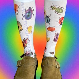 Colorful Bug Knee-High Socks – Insect Print, Halloween Botanical Legwear