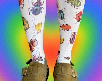 Colorful Bug Knee-High Socks – Insect Print, Halloween Botanical Legwear