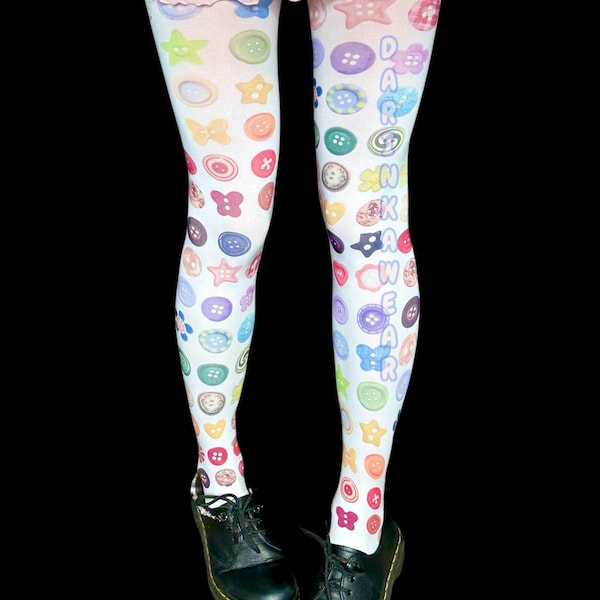 Y2K Button Tights Pastel Kawaii Harajuku Pantyhose | Cute Aesthetic Tights