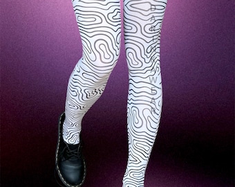 Abstract Line Tights, Minimalist Pattern Tights, Y2K Aesthetic Tights
