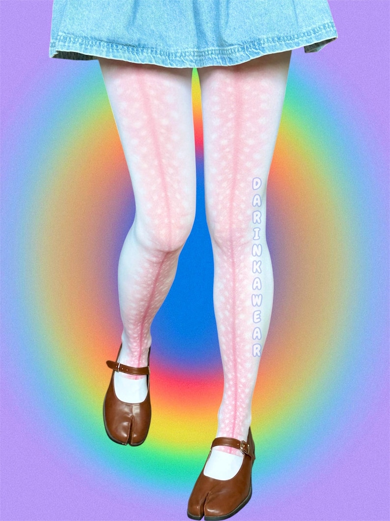 Deer Print Tights Aesthetic, Fawn Pattern Tights, Soft Pink Tights image 5