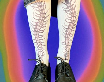 Creepy Centipede Socks – Weirdcore Bug Print Knee Highs, Alt Goth Aesthetic