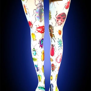 Y2K Bug Print Tights – Colorful Insect Pattern Stockings –Y2K Alt Girl Festival Leggings – Beetle Print Pantyhose| Halloween Costume Hosiery