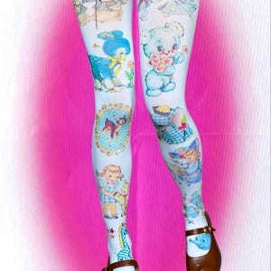 Vintage Kawaii Collage Tights – Whimsical Y2K Fairycore Aesthetic | Cute Retro Animal Print Stockings | S-5XL Sizes image 4