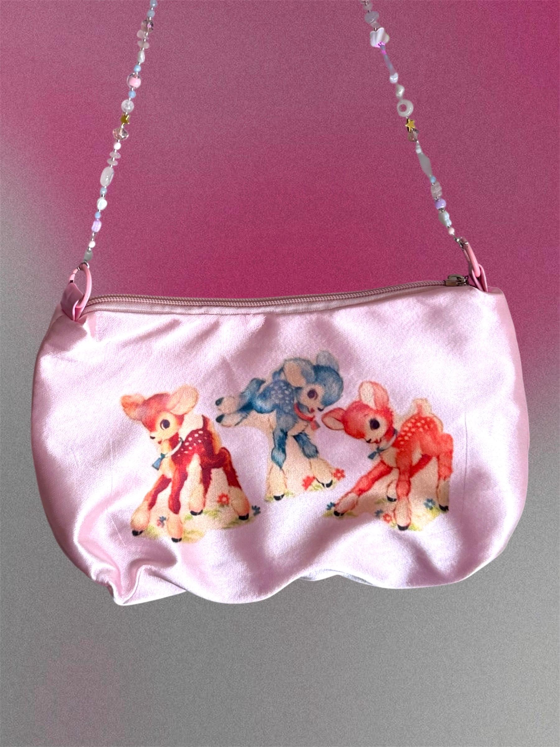 Sac à Main Brodé Style Asiatique Y2K Vintage – Rose Pâle, Similicuir, Neuf Sans étiquettes