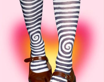 Spiral Knee-Highs – Y2K Optical Illusion Socks, Weirdcore Alt Striped Legwear
