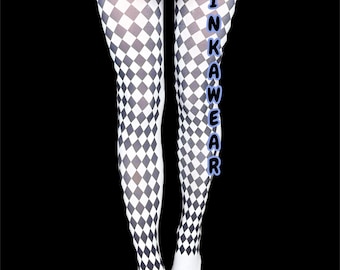 Harlequin Diamond Tights | Black White Checkered Pantyhose | Gothic Alt Y2K Festival Stockings | Punk Grunge Pattern S–5XL