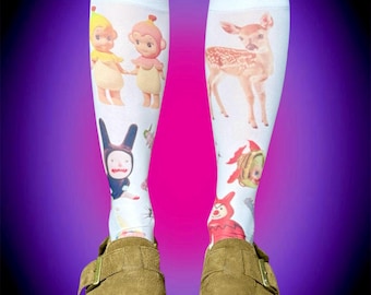 Creepy Doll Tights – Haunted Vintage Horrorcore Stockings, Y2K Weirdcore Legwear, Alt Goth Kawaii Spooky Cute Aesthetic