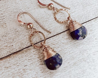 Tiny Lapis Lazuli Gold Gemstone Earrings