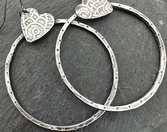 Textured Heart Hoops