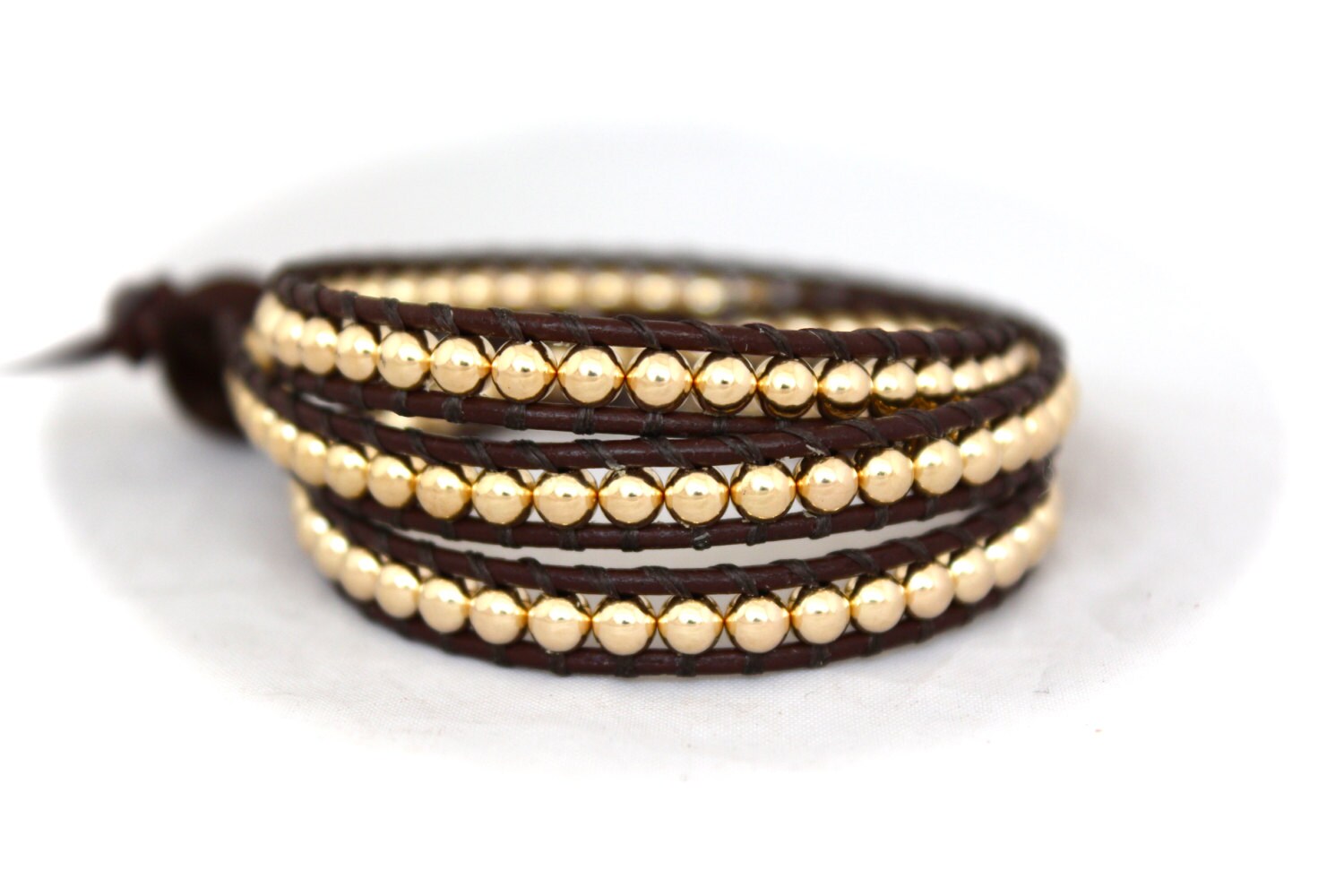 14K Gold Leather Wrap Bracelet Etsy