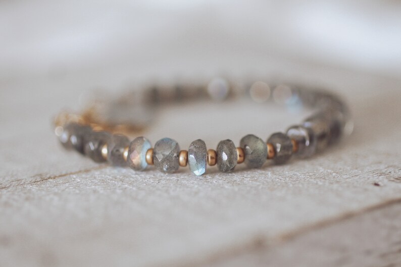 Gold Filled Flashy Stacking Bracelet Grey Labradorite Crystal Layering Bracelet CraeVita