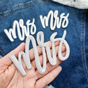 Mrs Embroidery Patch Iron on Script Bridal Mrs Jacket Veil | Bride to be wedding embroidery bachelorette party Mrs to be Mrs Patch Mrs Decal