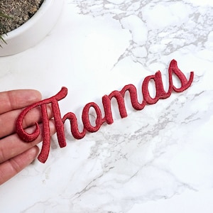 Custom embroidered Name Iron on Patch Script font Personalized Your Name Freestanding Applique Letter | Stockings | Bridal | Wedding | Gifts