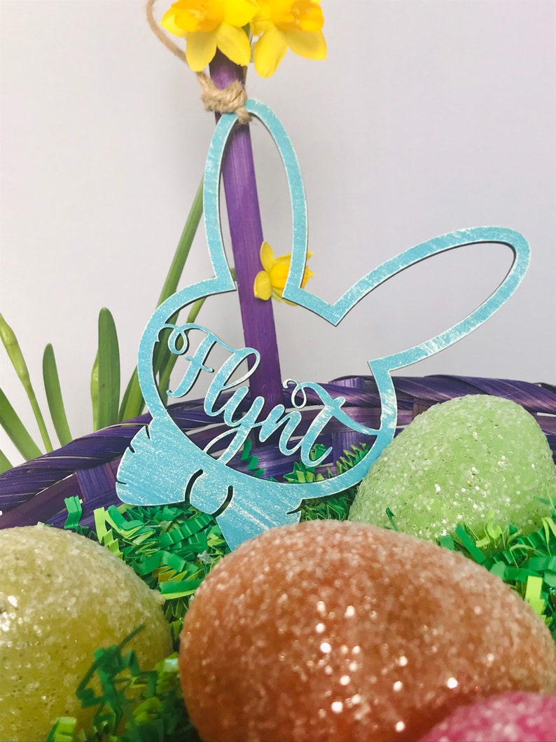 Customizable Personalized Bunny Easter Egg Basket Name Home Decor Ornaments Accents Keyforrest Lt