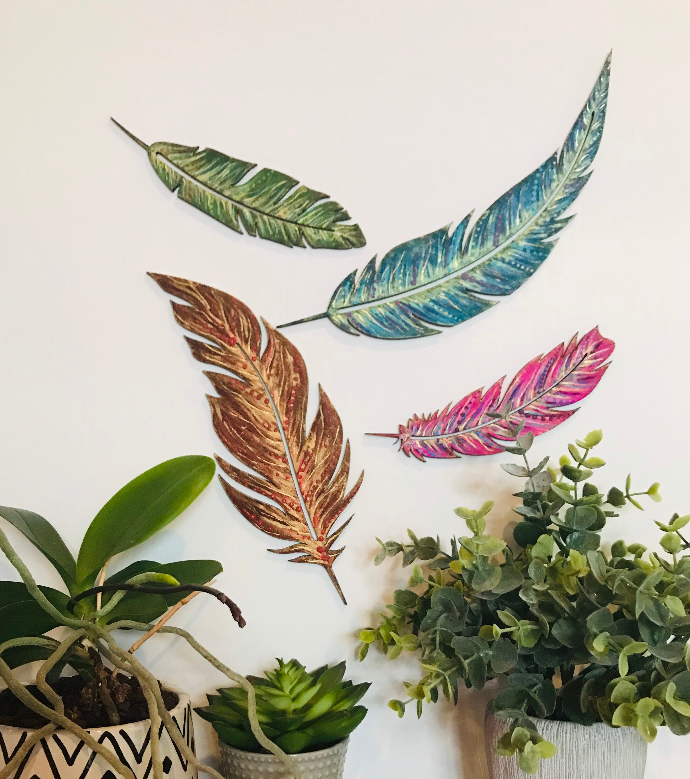 Hand Painted Boho Feather Decor Bohemian Hippy Wall Etsy