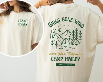Camiseta personalizada para despedida de soltera, campamento de verano, camiseta personalizada con colores cómodos, color marfil, viaje de chicas, chicas que se vuelven suaves, senderismo salvaje, despedida de soltera