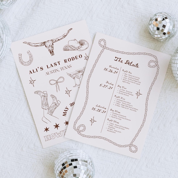 Austin Bachelorette Itinerary Template Canva Pro Nashville Girls Trip Itinerary Custom Last Rodeo Weekend Itinerary Hand Drawn Invitation