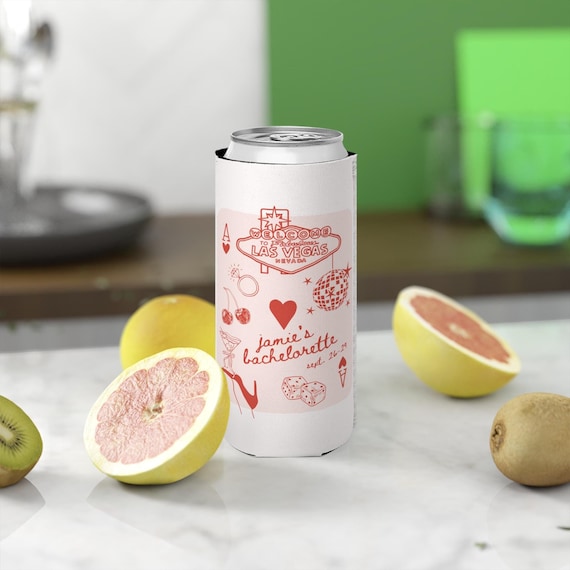 Bachelorette Personalized Cooler Slim Can Cooler Wedding Koozies Custom Coozie Las Vegas Custom Bachelorette Coozies Lucky in Love Disco